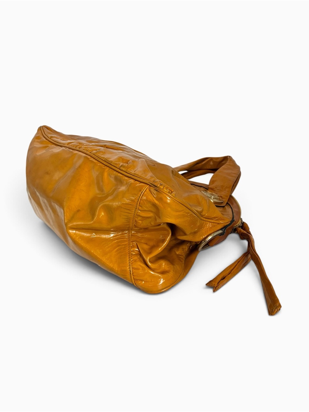 Gucci Hysteria Patent Leather Large Tote Bag Mustard Yellow Gold Crest - Picture 7 of 11